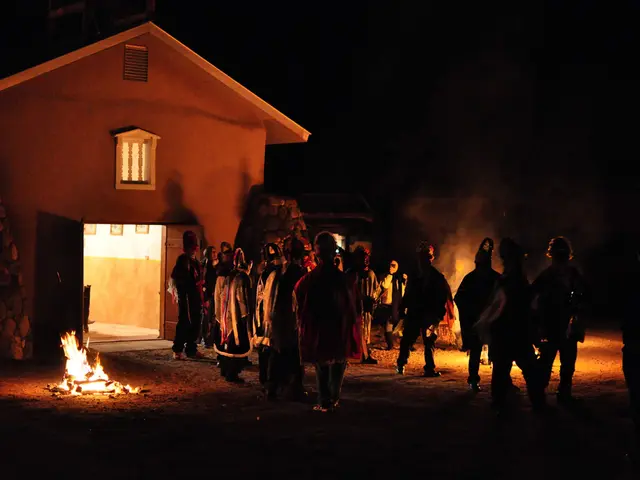 Surveillance drone stationed near a burning fireplace