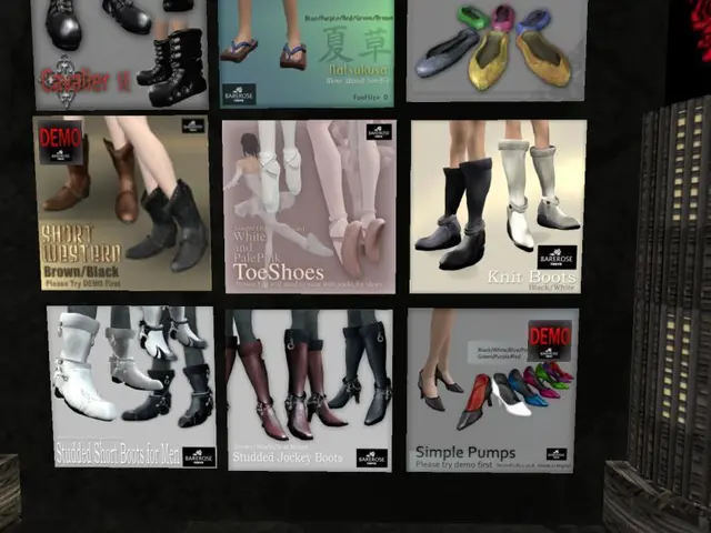 In the image there are shoe ad posters on the wall.