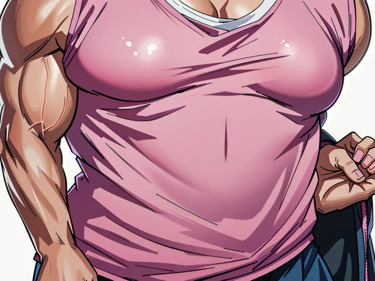 Woman adorned in pink tank top apparel.